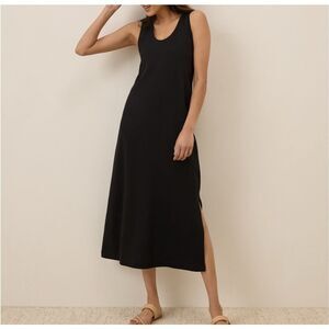 Pact 100% Organic Cotton Easy Tank Dress Size Medium Midi Black Slit Side